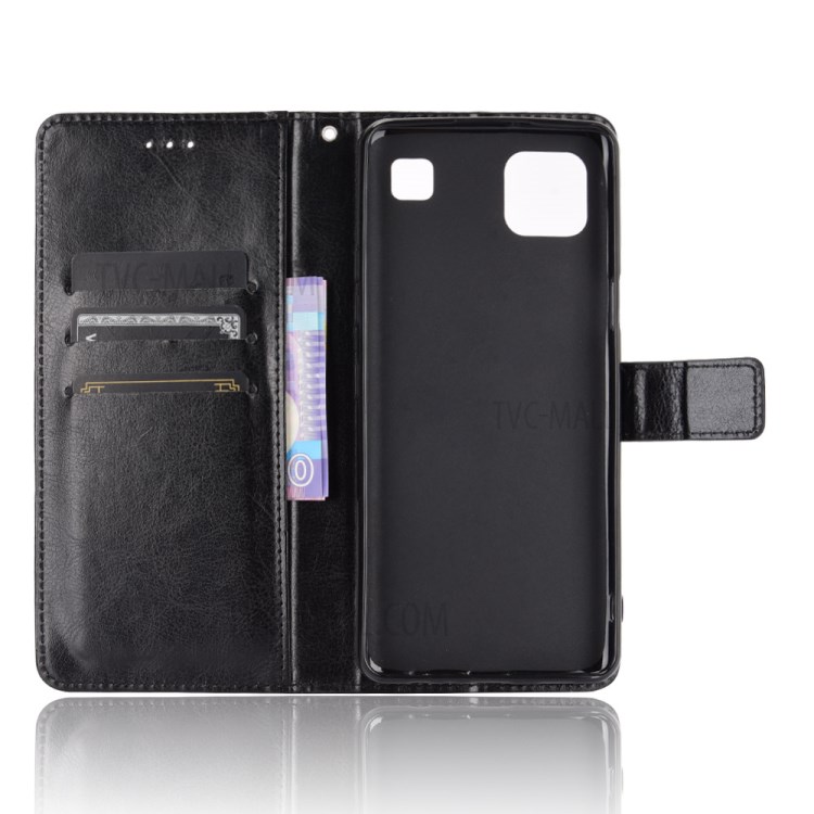 Crazy Horse Wallet Stand Leather Case Cover with Strap for LG K92 5G - Black-3