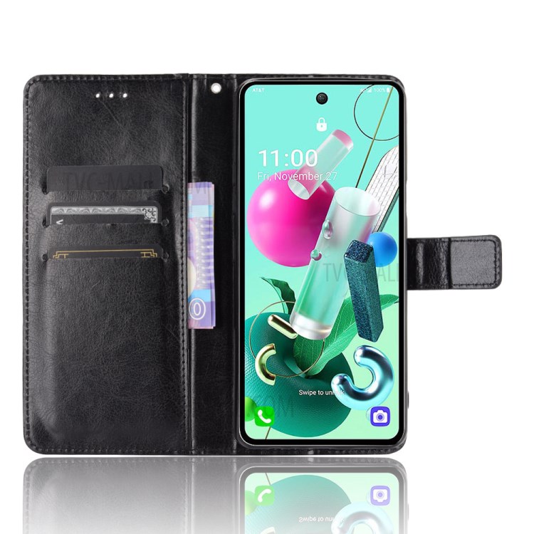 Crazy Horse Wallet Stand Leather Case Cover with Strap for LG K92 5G - Black-4