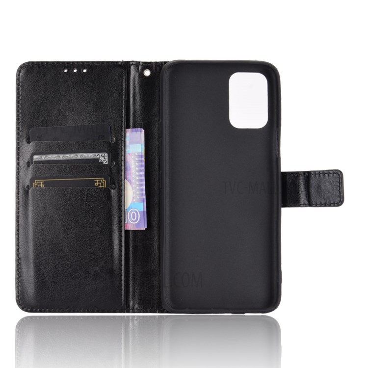 Crazy Horse Wallet Stand Leather Shell with Strap for LG K52 / LG Q52 / LG K62 - Black-3