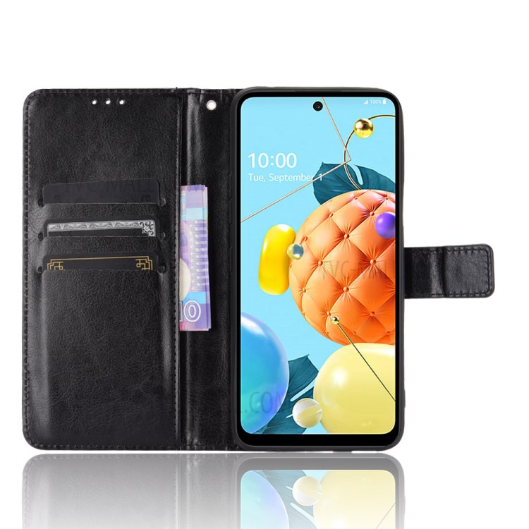 Crazy Horse Wallet Stand Leather Shell with Strap for LG K52 / LG Q52 / LG K62 - Black-4