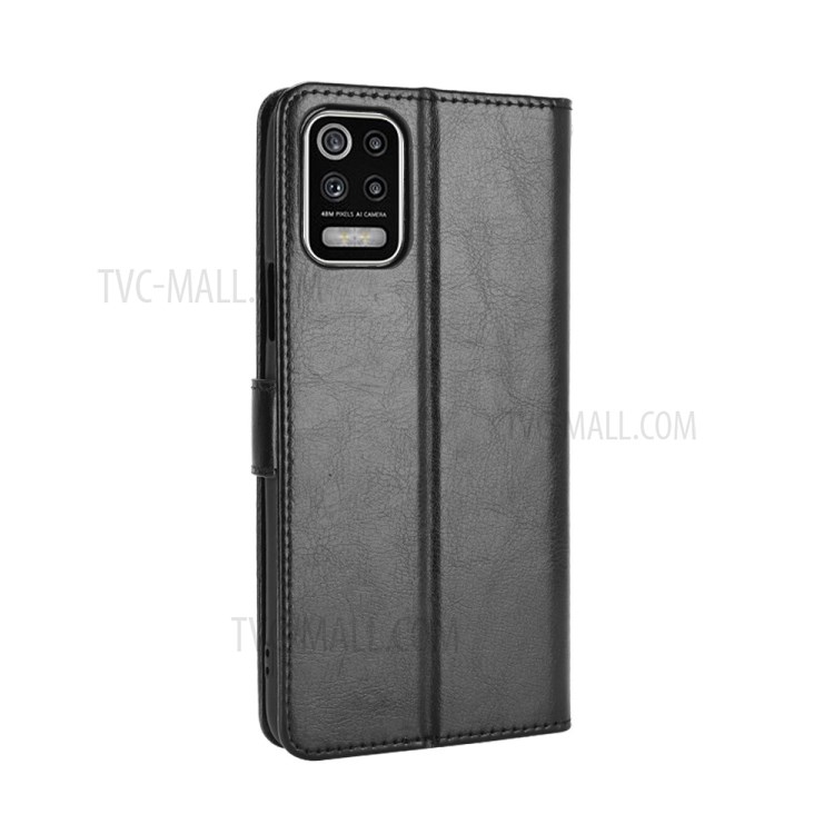 Crazy Horse Wallet Stand Leather Shell with Strap for LG K52 / LG Q52 / LG K62 - Black-6
