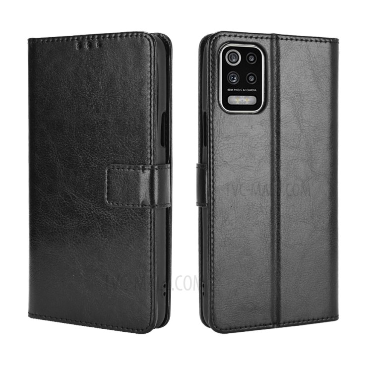 Crazy Horse Wallet Stand Leather Shell with Strap for LG K52 / LG Q52 / LG K62 - Black-7