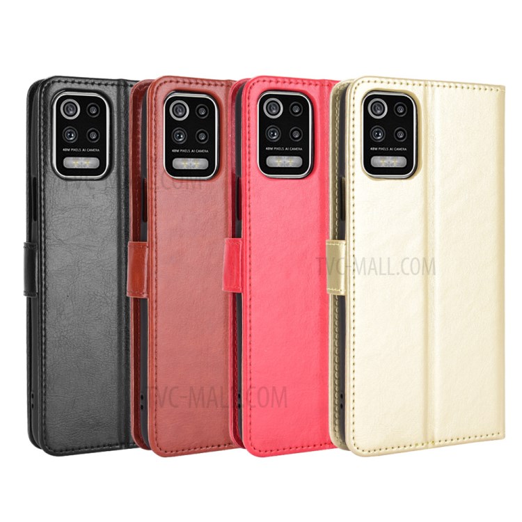 Crazy Horse Wallet Stand Leather Shell with Strap for LG K52 / LG Q52 / LG K62 - Black-8