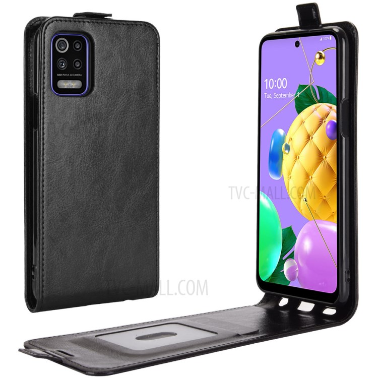Vertical Flip Crazy Horse Texture with Card Holder Leather Cover for LG K52 - Black-1