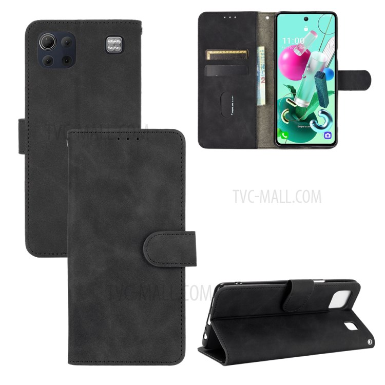 Delicate PU Leather Wallet Stand Phone Case for LG K92 5G - Black-1