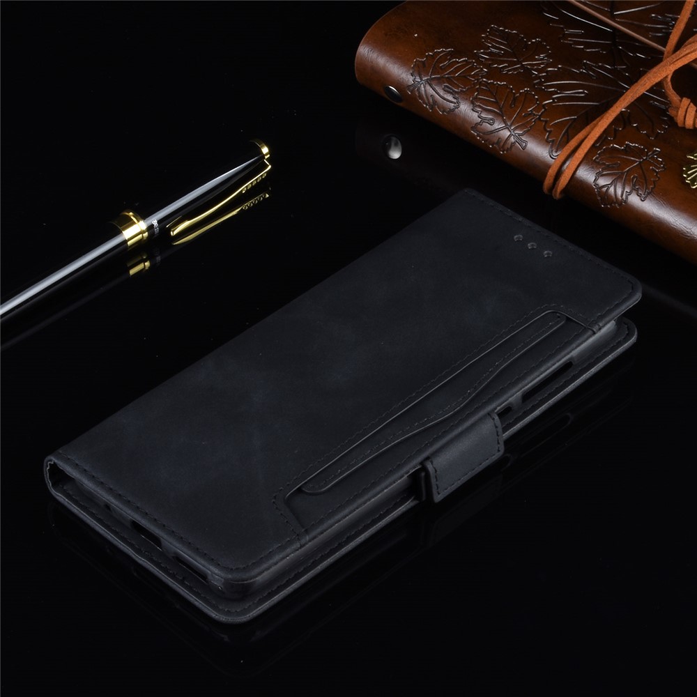 Phone Protective Cover Stand Leather Case with Multiple Card Slots for LG Wing 5G - Black-11