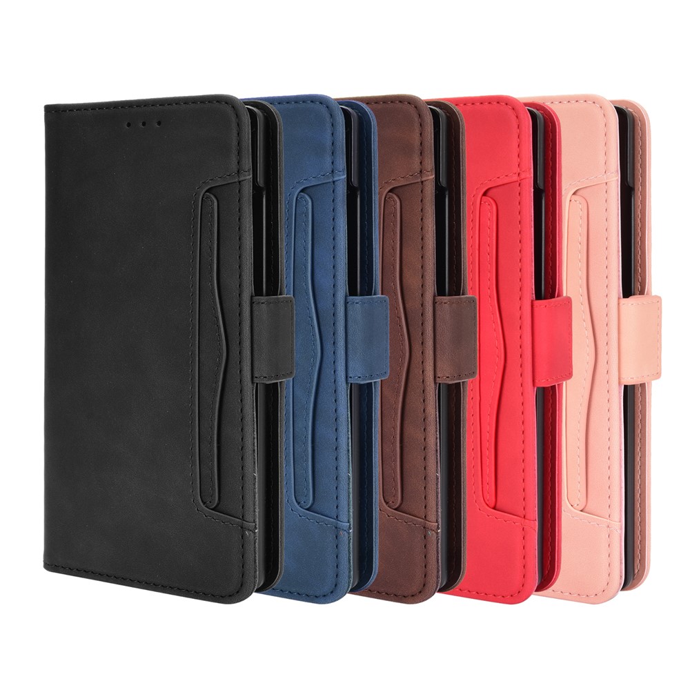 Phone Protective Cover Stand Leather Case with Multiple Card Slots for LG Wing 5G - Black-13