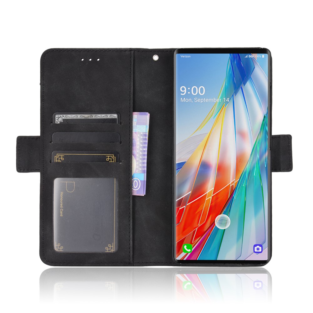 Phone Protective Cover Stand Leather Case with Multiple Card Slots for LG Wing 5G - Black-4