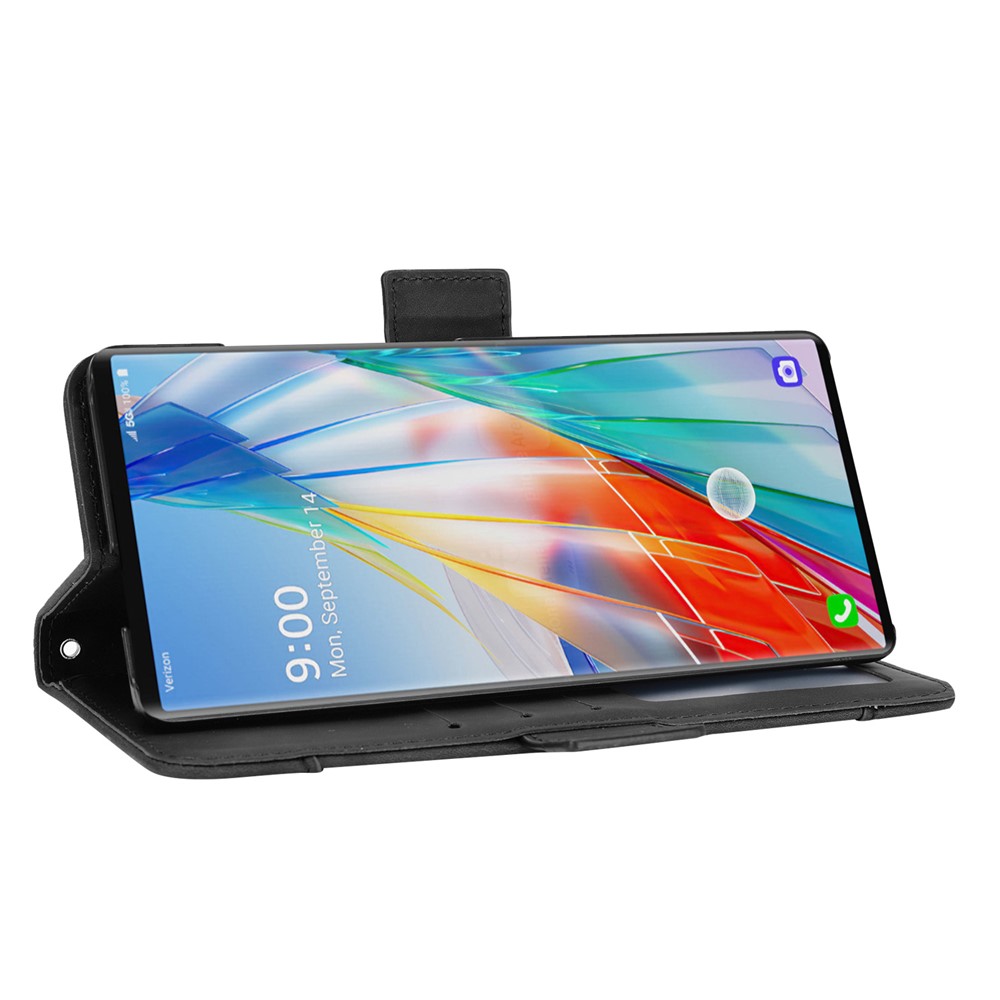 Phone Protective Cover Stand Leather Case with Multiple Card Slots for LG Wing 5G - Black-5