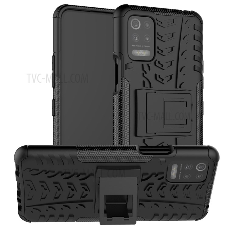 For LG K52 5G Cool Tyre PC + TPU Hybrid Case Kickstand 2-in-1 Shell - Black-1