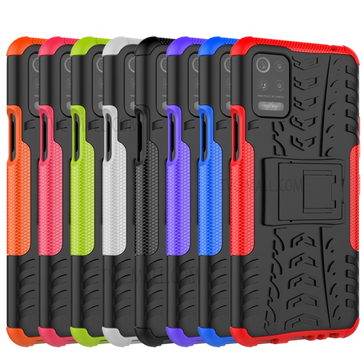 For LG K52 5G Cool Tyre PC + TPU Hybrid Case Kickstand 2-in-1 Shell - Black-10