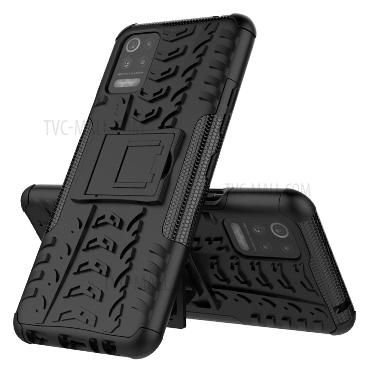 For LG K52 5G Cool Tyre PC + TPU Hybrid Case Kickstand 2-in-1 Shell - Black-2