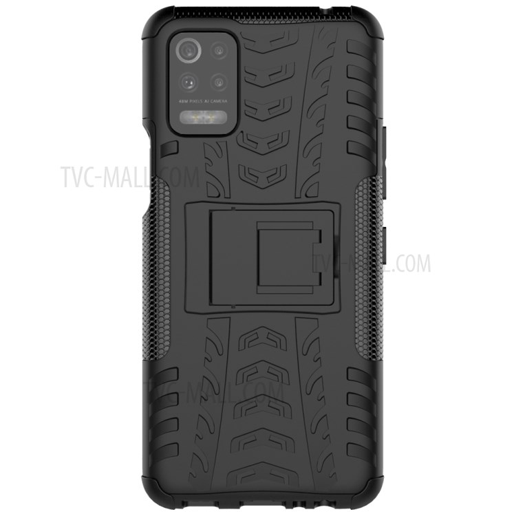 For LG K52 5G Cool Tyre PC + TPU Hybrid Case Kickstand 2-in-1 Shell - Black-3