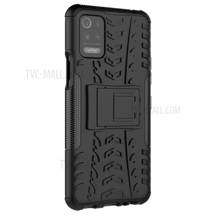 For LG K52 5G Cool Tyre PC + TPU Hybrid Case Kickstand 2-in-1 Shell - Black-5