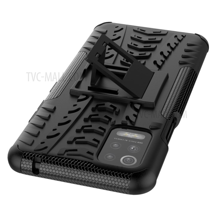 For LG K52 5G Cool Tyre PC + TPU Hybrid Case Kickstand 2-in-1 Shell - Black-7