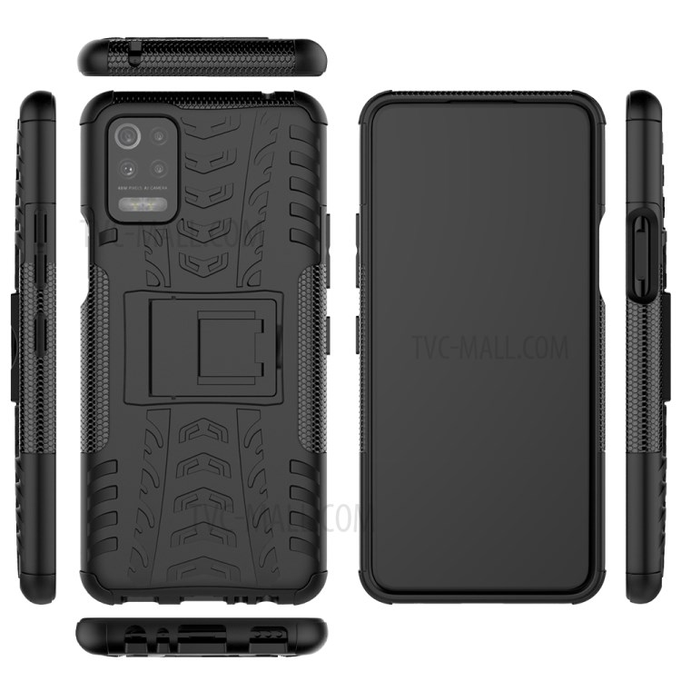 For LG K52 5G Cool Tyre PC + TPU Hybrid Case Kickstand 2-in-1 Shell - Black-9