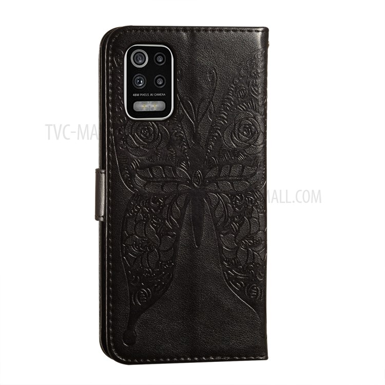 For LG K42/K52 Imprinted Rose Flower Butterflies Pattern Leather Wallet Stand Case - Black-3