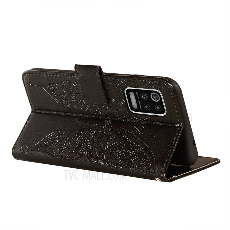 For LG K42/K52 Imprinted Rose Flower Butterflies Pattern Leather Wallet Stand Case - Black-4