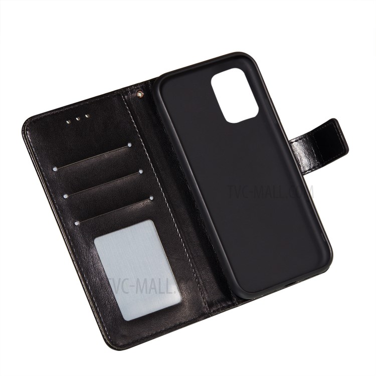 For LG K42/K52 Imprinted Rose Flower Butterflies Pattern Leather Wallet Stand Case - Black-5