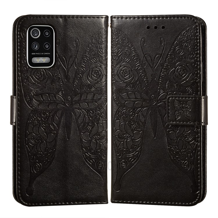 For LG K42/K52 Imprinted Rose Flower Butterflies Pattern Leather Wallet Stand Case - Black-7