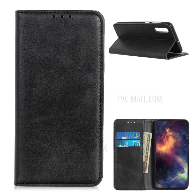 Wallet Stand Split Leather Magnetic Closure Protective Case for LG Stylo 7 5G - Black-1