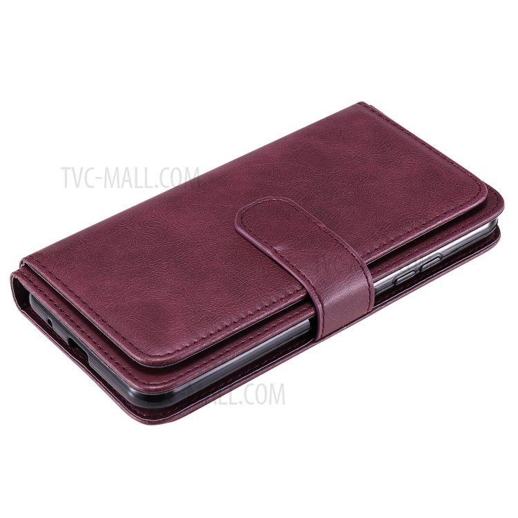 Quality Leather Wallet Design Cover Shell with Multi-function 10 Card Slots for LG K22 / K22 Plus - Wine Red-11