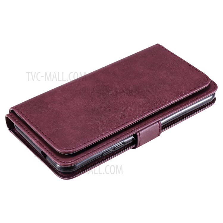 Quality Leather Wallet Design Cover Shell with Multi-function 10 Card Slots for LG K22 / K22 Plus - Wine Red-12