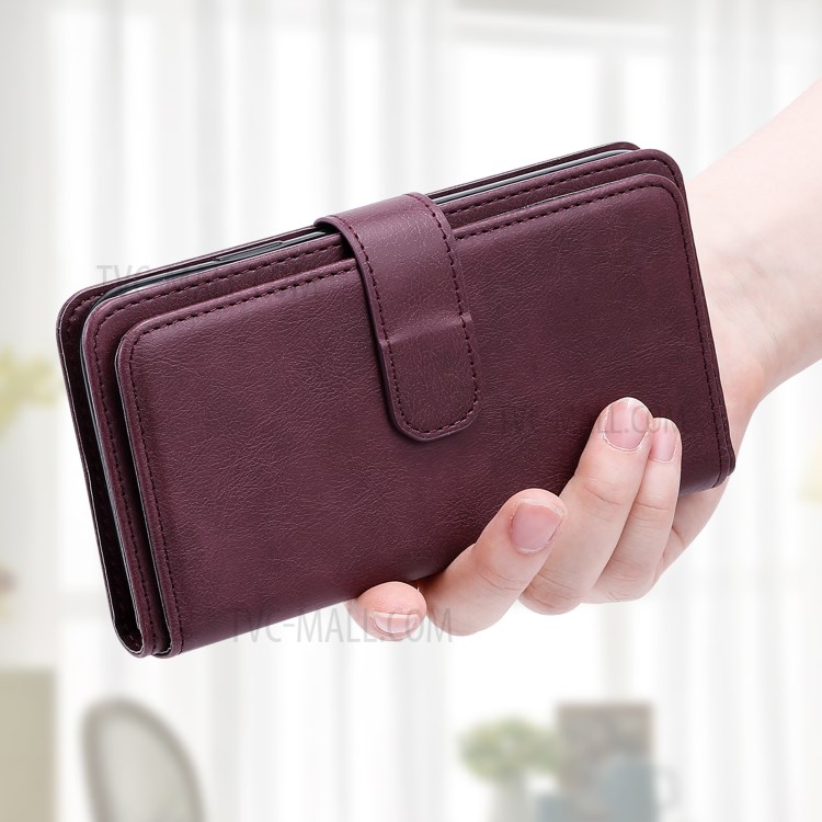 Quality Leather Wallet Design Cover Shell with Multi-function 10 Card Slots for LG K22 / K22 Plus - Wine Red-14