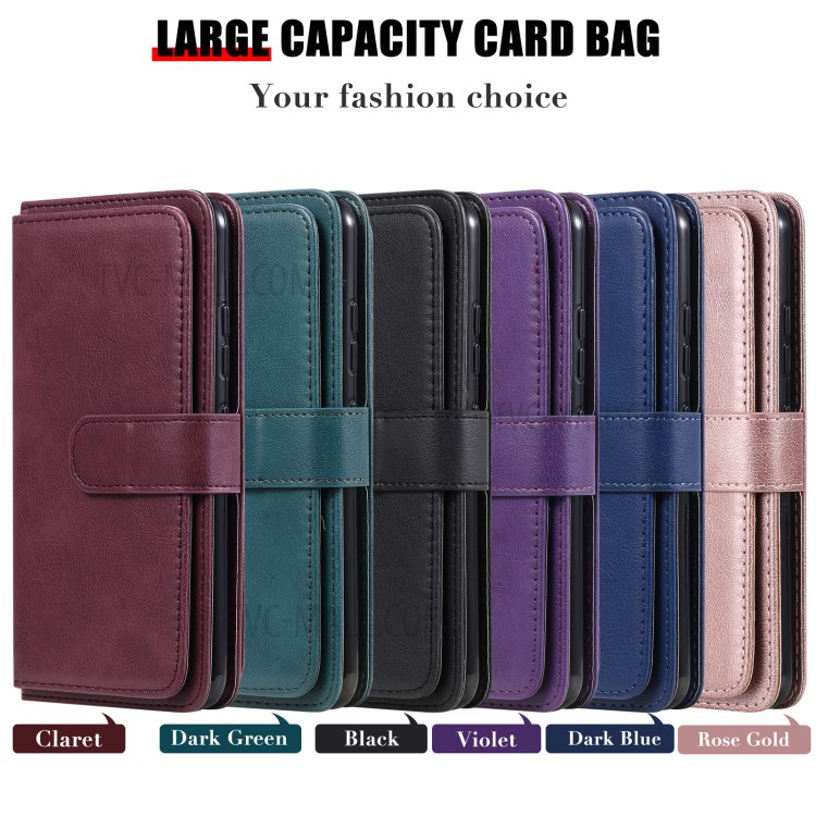 Quality Leather Wallet Design Cover Shell with Multi-function 10 Card Slots for LG K22 / K22 Plus - Wine Red-15