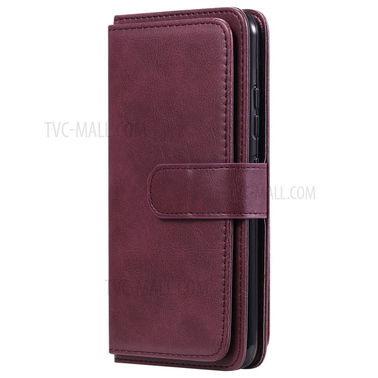 Quality Leather Wallet Design Cover Shell with Multi-function 10 Card Slots for LG K22 / K22 Plus - Wine Red-4