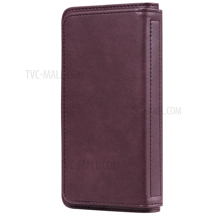 Quality Leather Wallet Design Cover Shell with Multi-function 10 Card Slots for LG K22 / K22 Plus - Wine Red-5