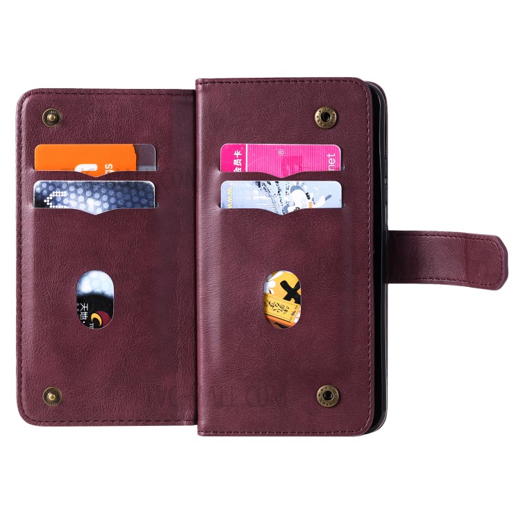 Quality Leather Wallet Design Cover Shell with Multi-function 10 Card Slots for LG K22 / K22 Plus - Wine Red-6