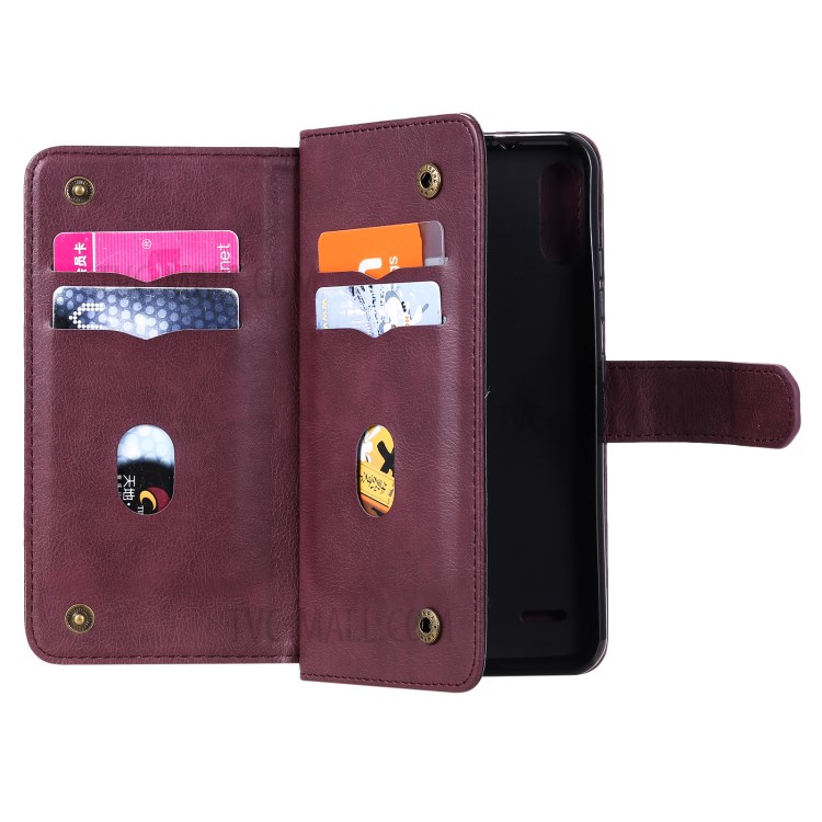 Quality Leather Wallet Design Cover Shell with Multi-function 10 Card Slots for LG K22 / K22 Plus - Wine Red-7