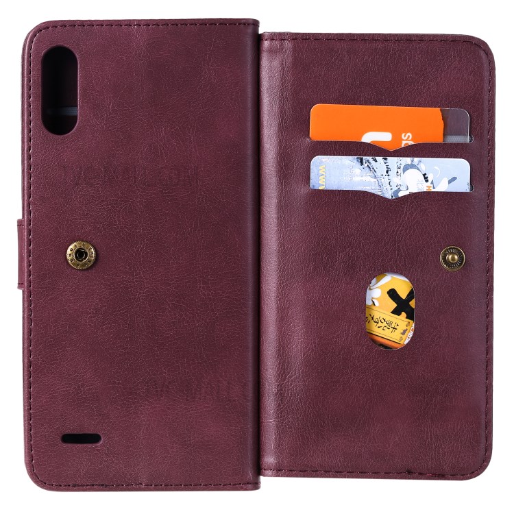 Quality Leather Wallet Design Cover Shell with Multi-function 10 Card Slots for LG K22 / K22 Plus - Wine Red-8