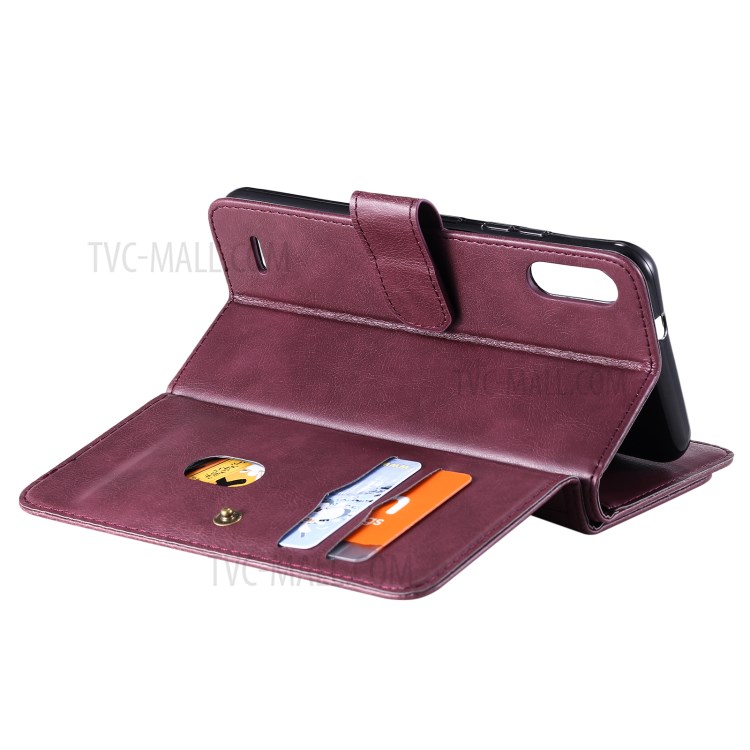 Quality Leather Wallet Design Cover Shell with Multi-function 10 Card Slots for LG K22 / K22 Plus - Wine Red-9