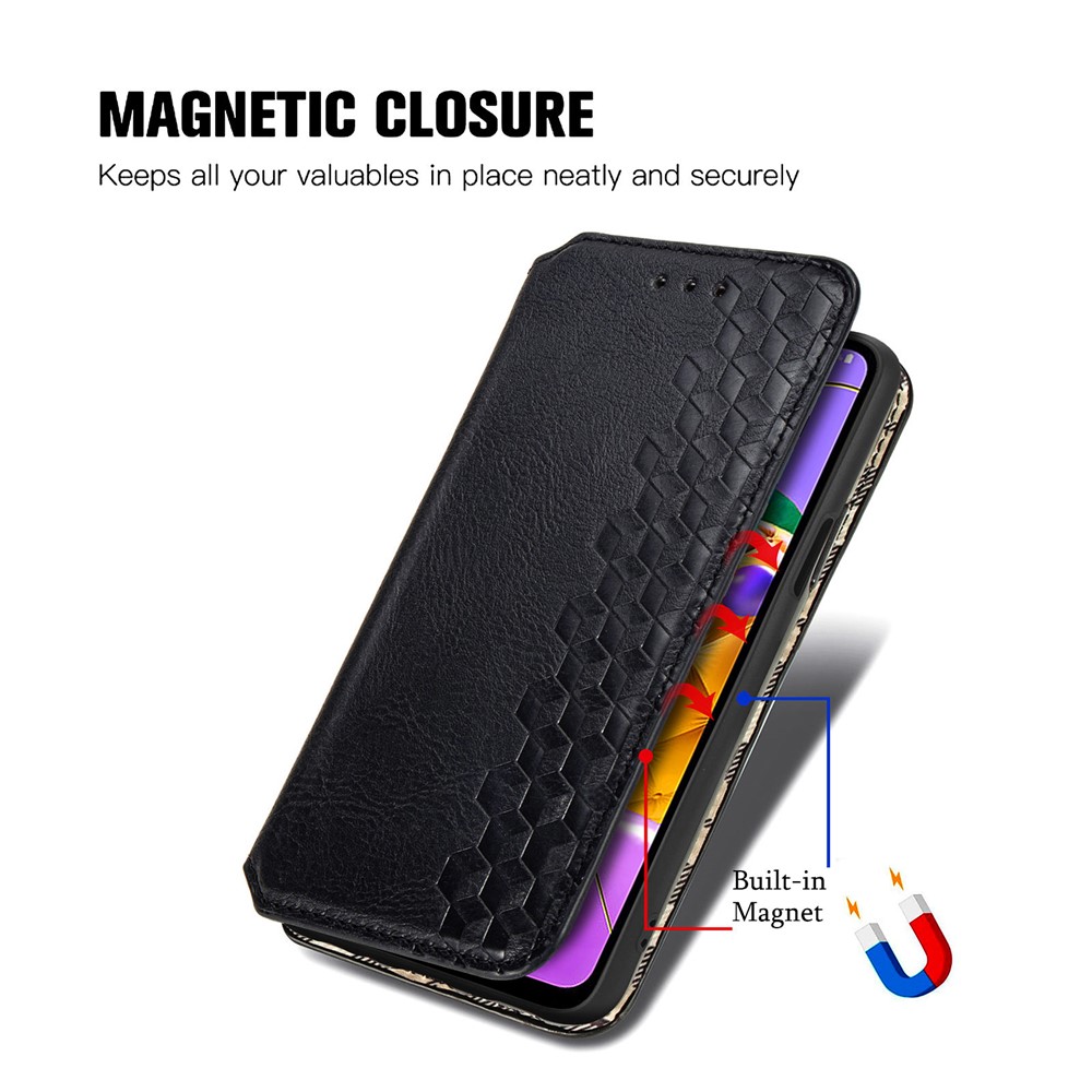 Auto-absorbed Rhombus Decor PU Leather Wallet Design Phone Cover for LG K52 - Black-10