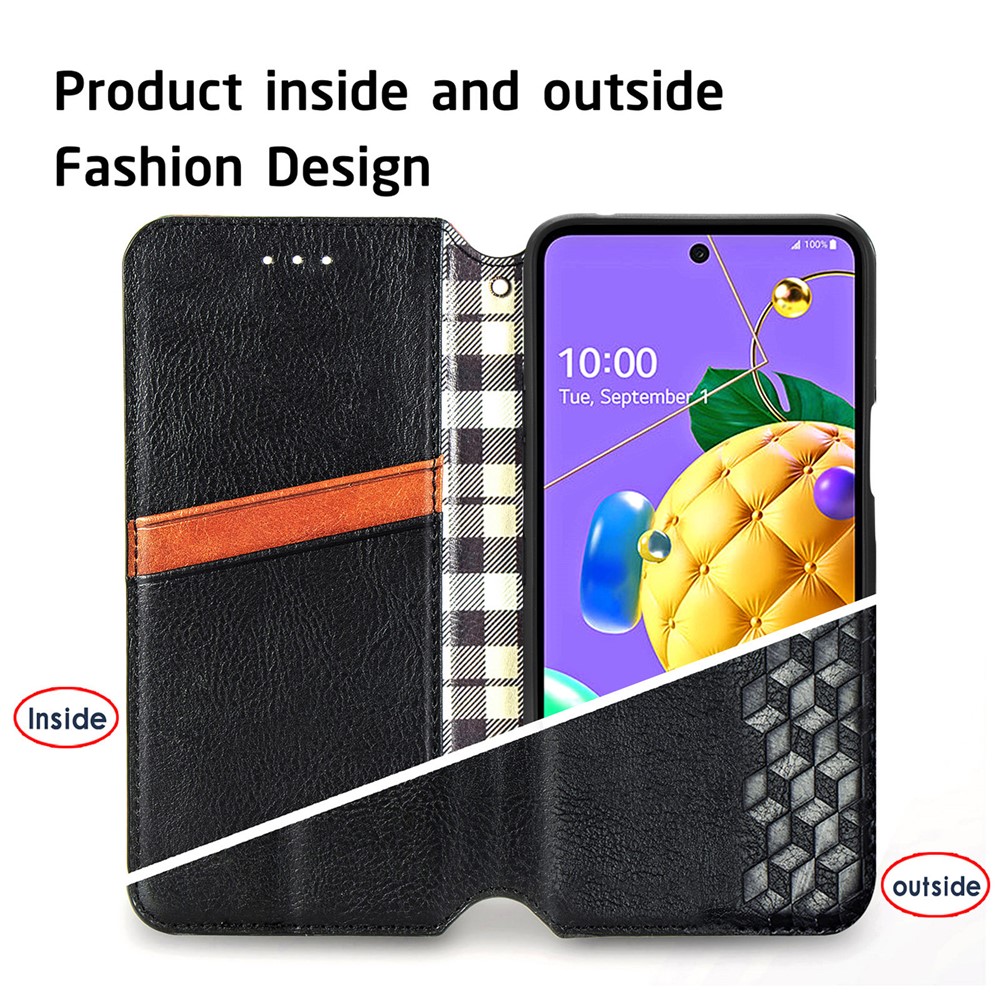 Auto-absorbed Rhombus Decor PU Leather Wallet Design Phone Cover for LG K52 - Black-11