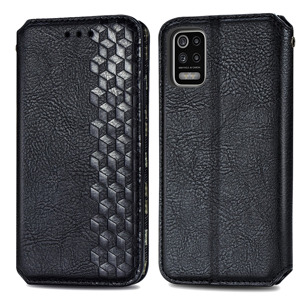 Auto-absorbed Rhombus Decor PU Leather Wallet Design Phone Cover for LG K52 - Black-2