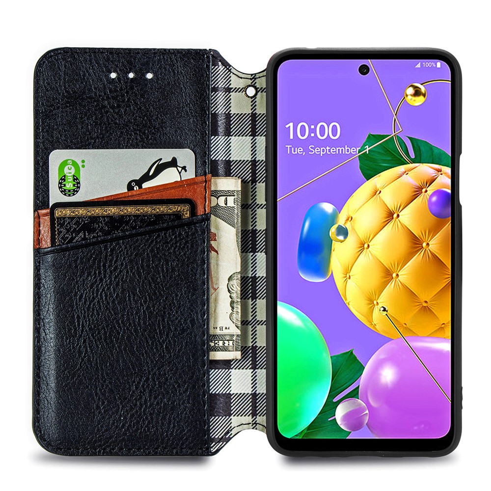 Auto-absorbed Rhombus Decor PU Leather Wallet Design Phone Cover for LG K52 - Black-5