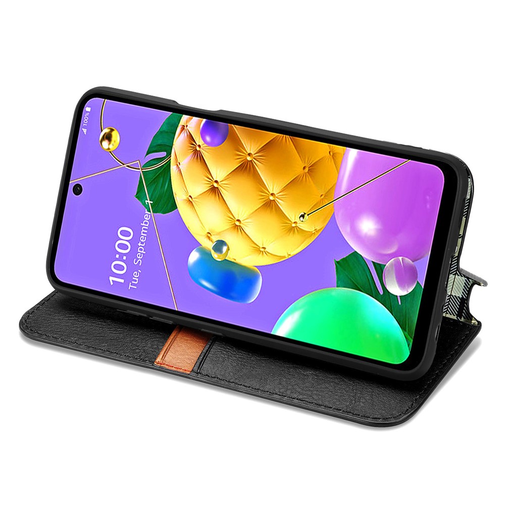 Auto-absorbed Rhombus Decor PU Leather Wallet Design Phone Cover for LG K52 - Black-6
