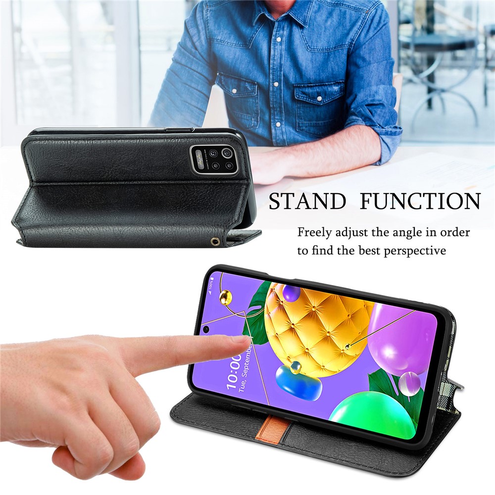 Auto-absorbed Rhombus Decor PU Leather Wallet Design Phone Cover for LG K52 - Black-8