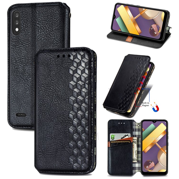 Fashionable Auto-absorbed Rhombus Texture PU Leather Cover for LG K22 Case - Black-1