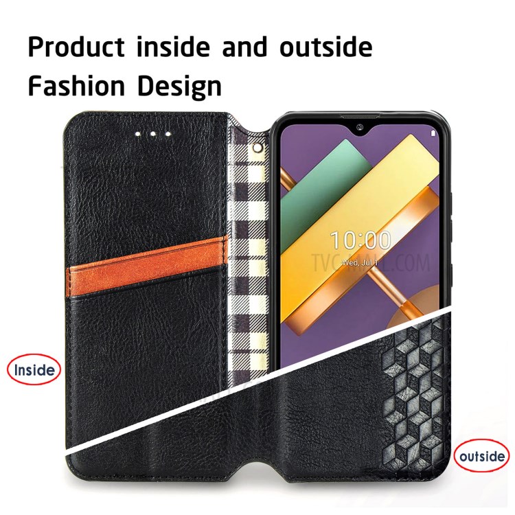 Fashionable Auto-absorbed Rhombus Texture PU Leather Cover for LG K22 Case - Black-11
