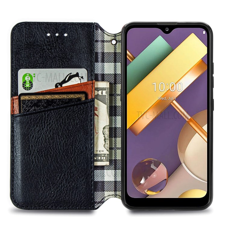 Fashionable Auto-absorbed Rhombus Texture PU Leather Cover for LG K22 Case - Black-5