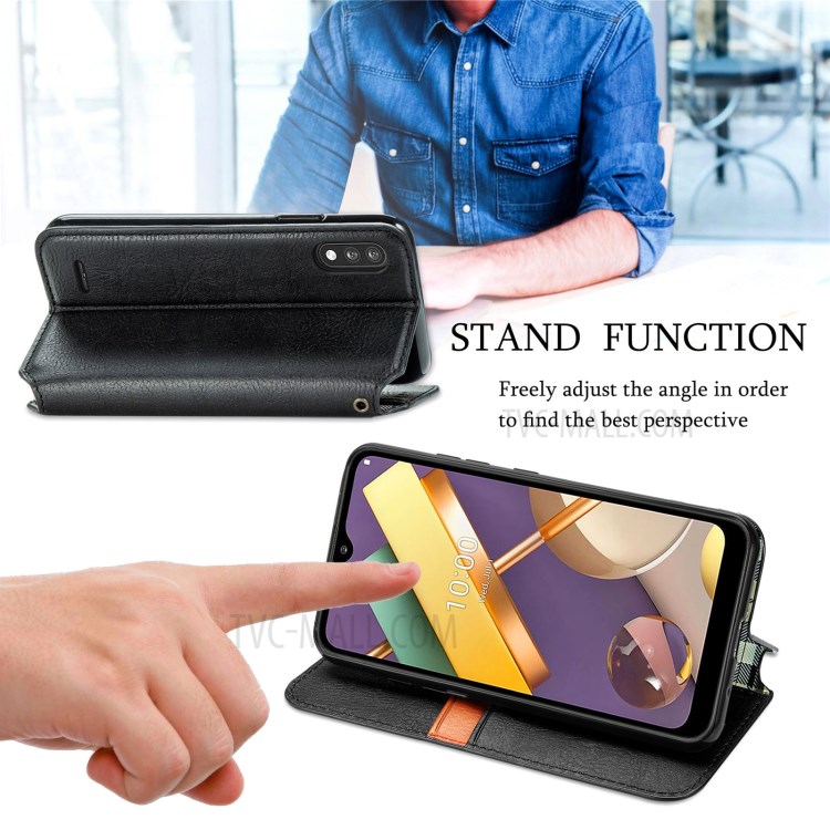 Fashionable Auto-absorbed Rhombus Texture PU Leather Cover for LG K22 Case - Black-8