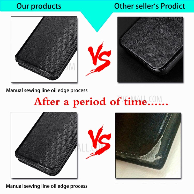 Leather Phone Auto-Absorbed Cover Case with Fashionable Rhombus Imprinting Decor for LG K92 5G - Black-13