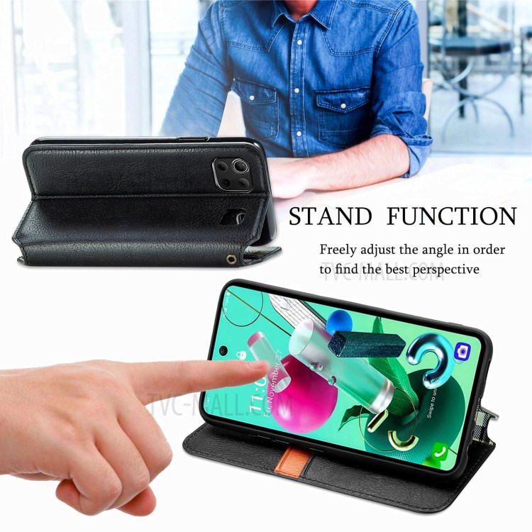 Leather Phone Auto-Absorbed Cover Case with Fashionable Rhombus Imprinting Decor for LG K92 5G - Black-7