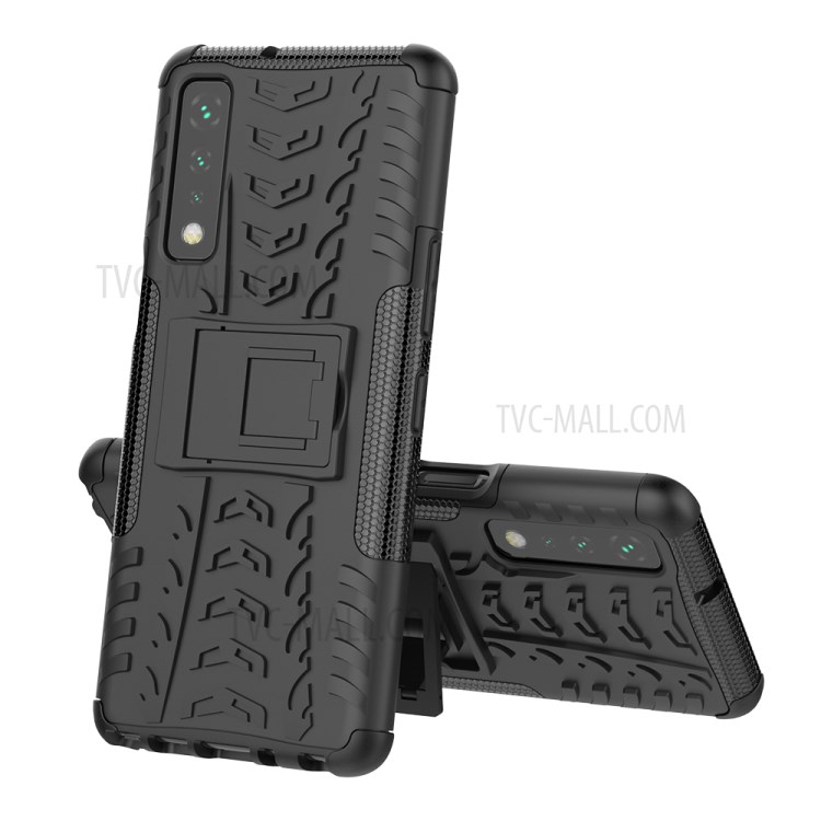 Foldable Kickstand Cool Tyre PC + TPU Hybrid Shell Case for LG Stylo 7 5G - Black-1