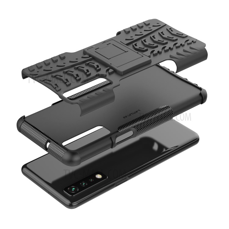 Foldable Kickstand Cool Tyre PC + TPU Hybrid Shell Case for LG Stylo 7 5G - Black-7