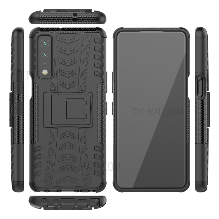 Foldable Kickstand Cool Tyre PC + TPU Hybrid Shell Case for LG Stylo 7 5G - Black-8